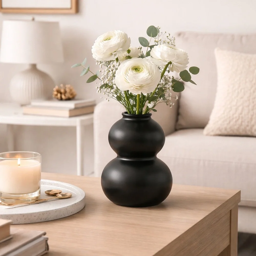 Modern Matte Black Sculptural Bud Vase Set of 2 | Luxe‎ Minimal Home Decor